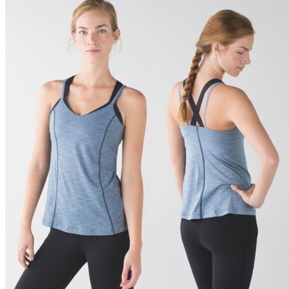 Lululemon Run For Gold Tank Luxtreme Heathered Blue Denim Womens Size 6 - Picture 1 of 8